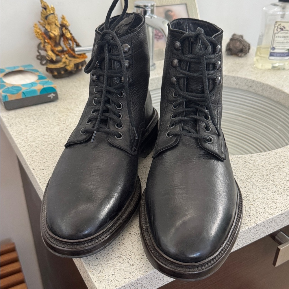 Frye Black Leather Lace-Up Boots